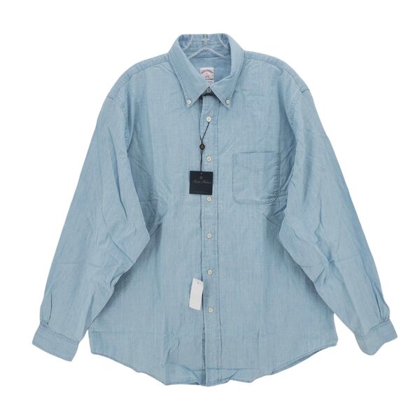 NWT BROOKS BROTHERS Chambray Shirt Traditional Fit 100% Cotton Light Blue LARGE - Picture 1 of 8